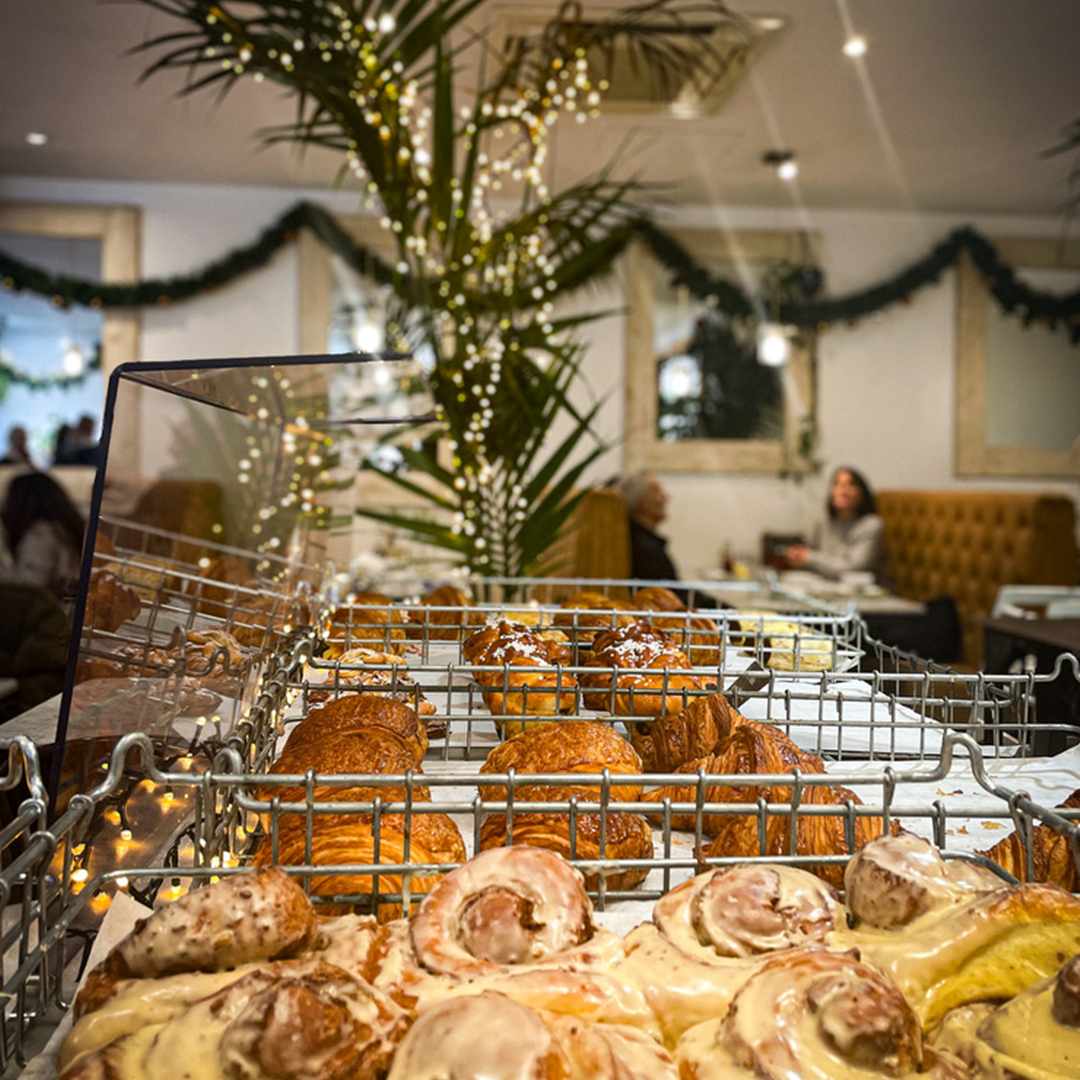 Fully stocked bakery counter at Codsall site with Christmas decorations