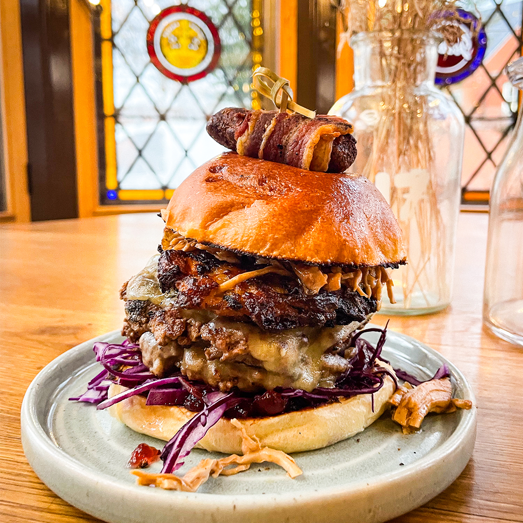 A pig in blanket burger
