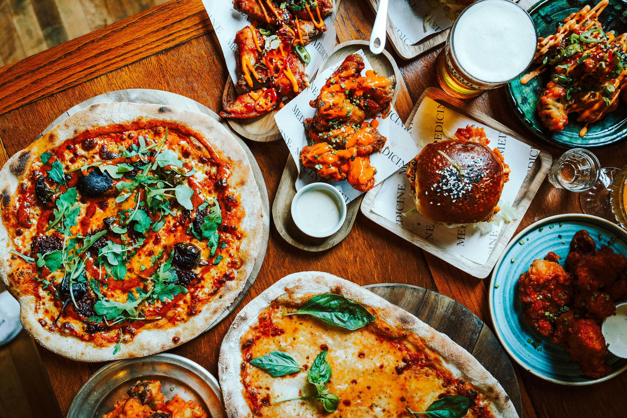 Street food items in Medicine packaging on a table